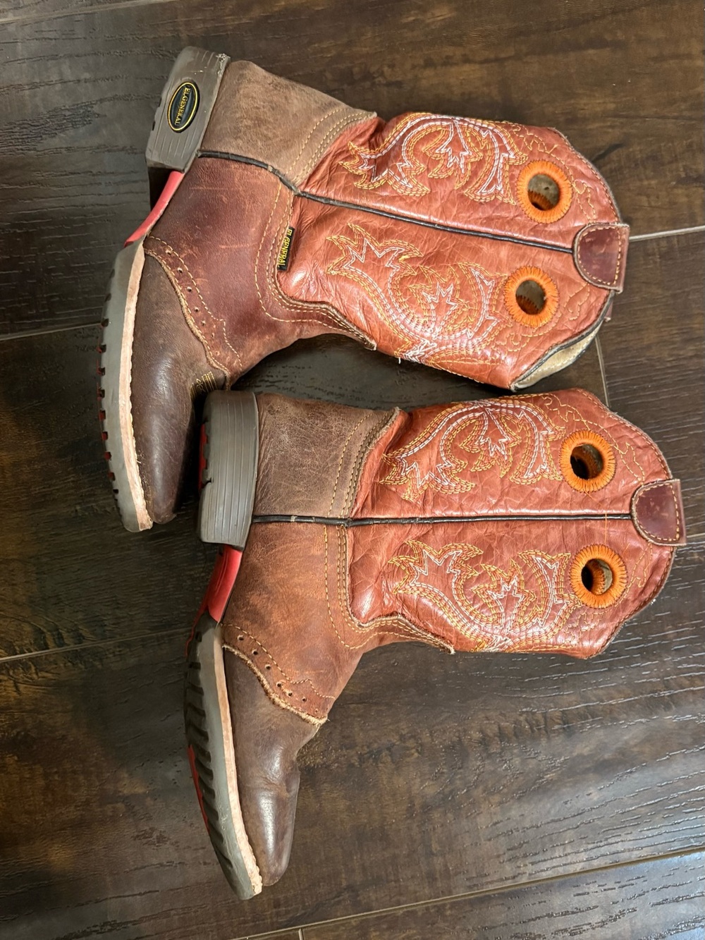 El General Brown & Orange Kids Western Pull-On Boots